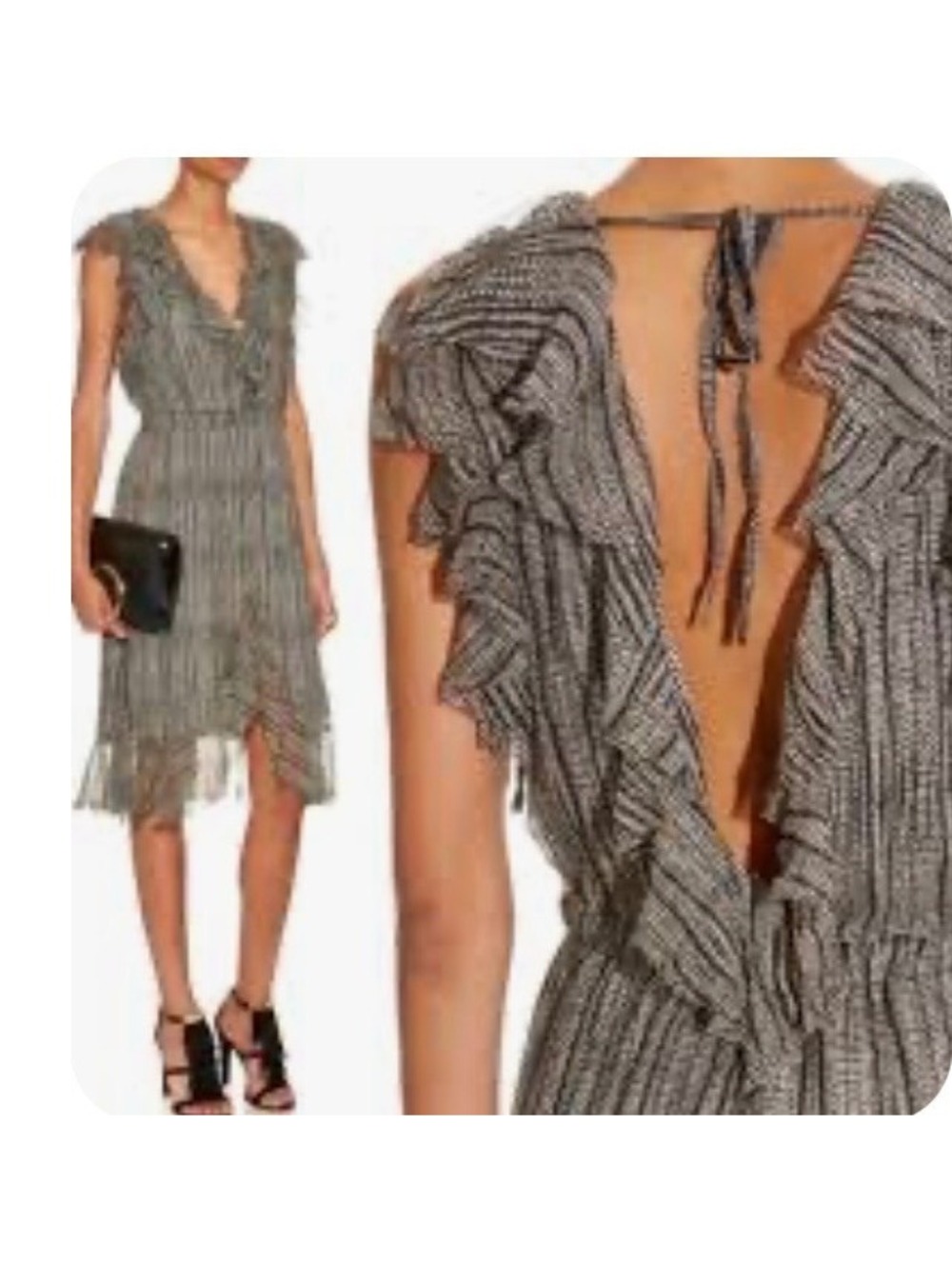 L'AGENCE Sophie 100% Silk Black and White Patterned Ruffle Dress, Size 0